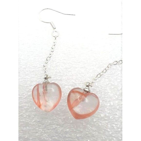 Fire Quartz Heart Dangle Earrings - Silver - Picture 3 of 5